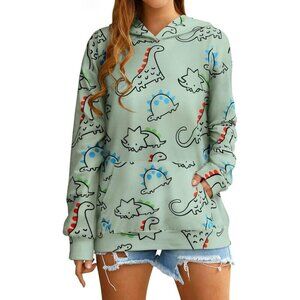 Women Dinosaur Hoodie Sweatshirt Casual Long Sleeve Pullover Cute Top